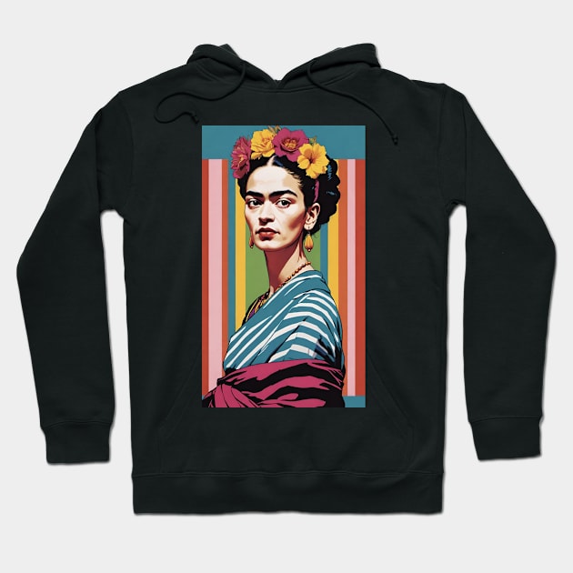 Frida's Striped Spectrum: Colorful Illustration Hoodie by FridaBubble